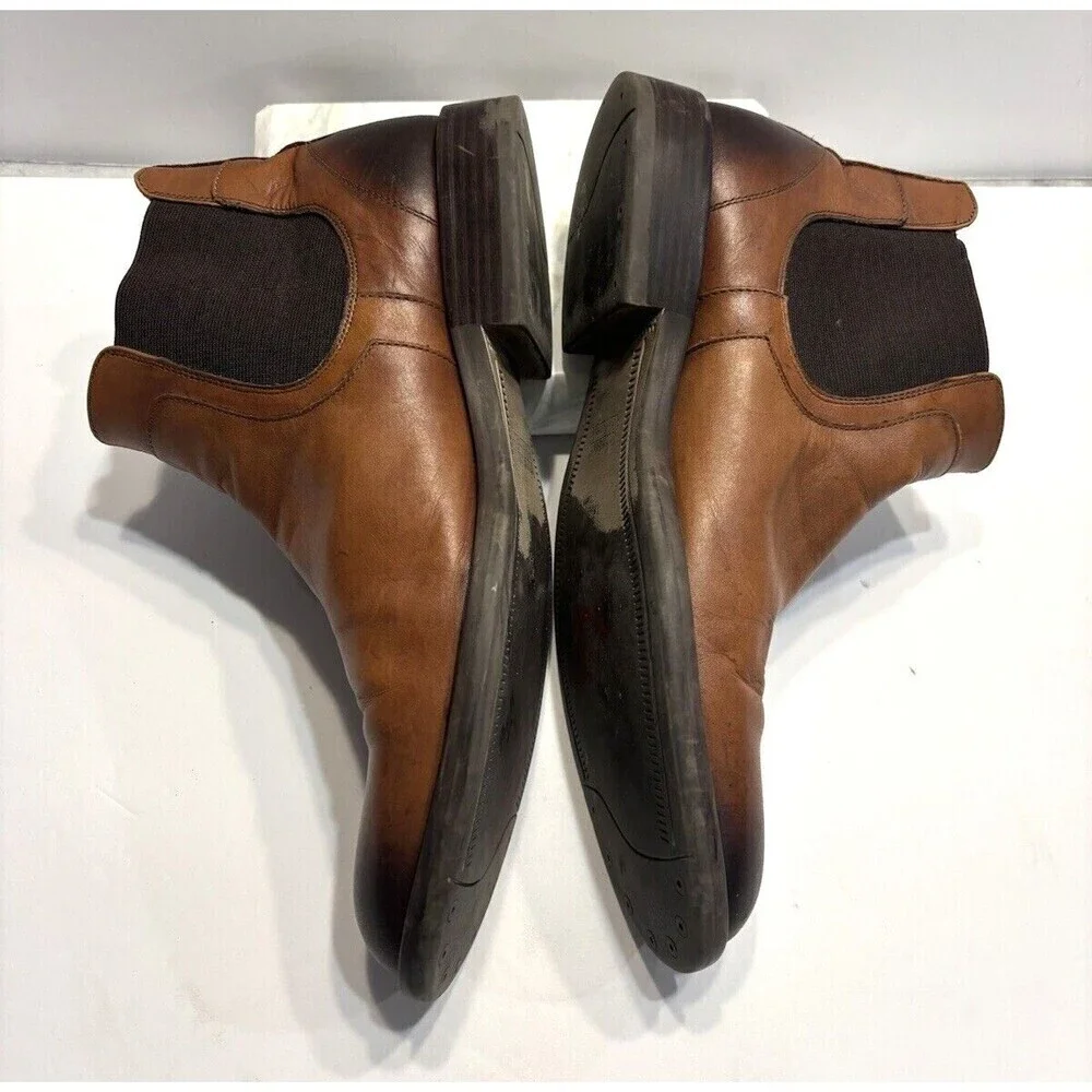 Johnston & Murphy Chelsea Boots Brown leather Pull on 59-1238 Shoes Mens Sz 10 M